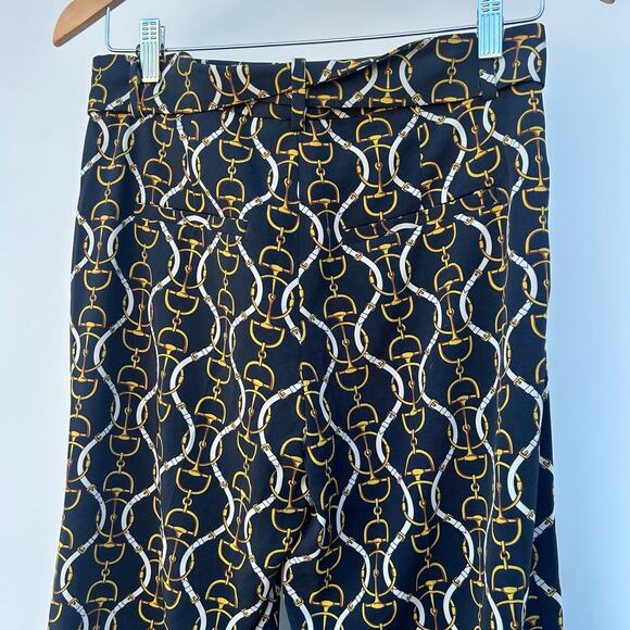 Zara Wide Leg Flare Belt Horsebit Chain Pattern Pants Festive Small High Rise - Picture 8 of 12